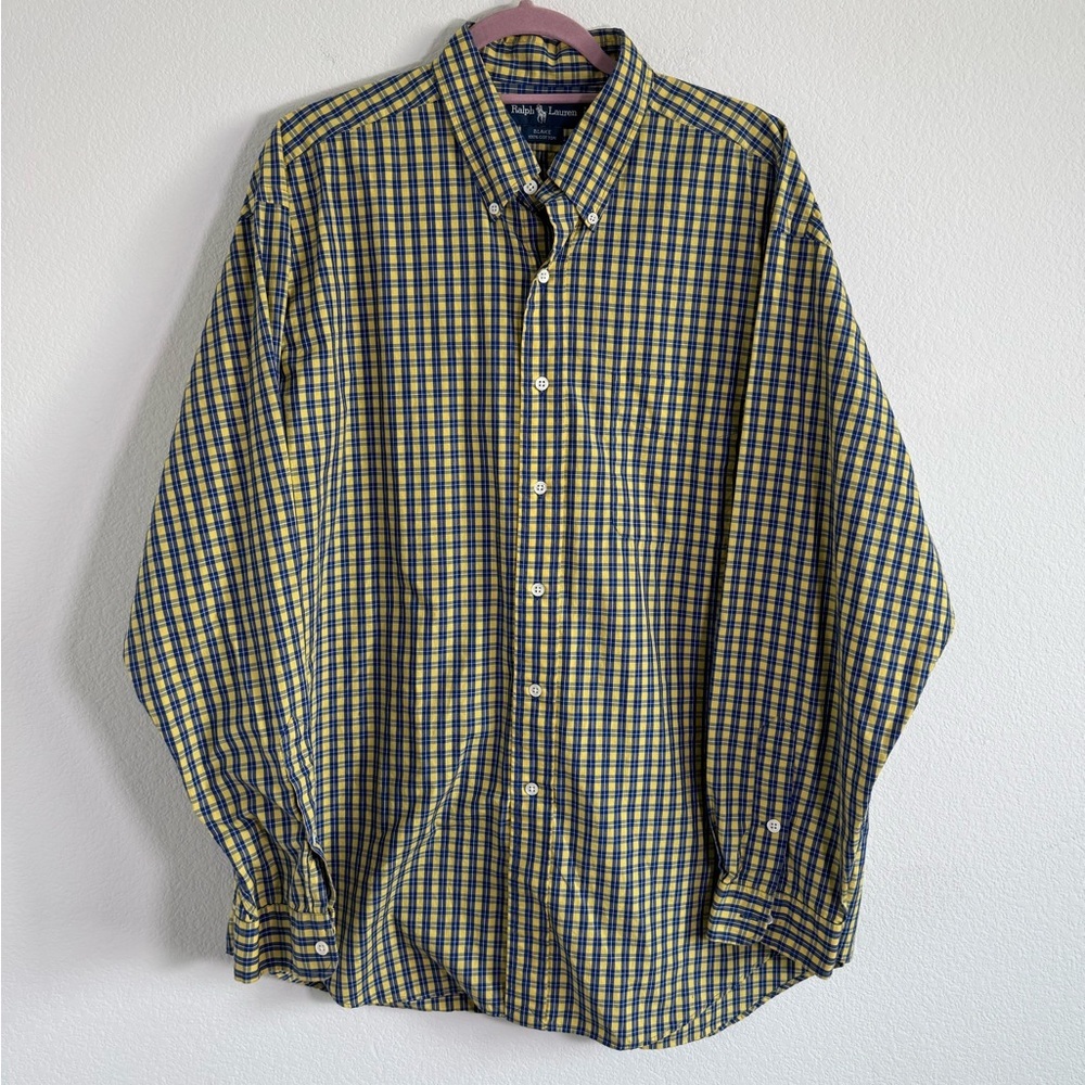 Ralph Lauren Men’s Yellow &‎ Navy Blake Plaid Flannel Button Down Size XL
